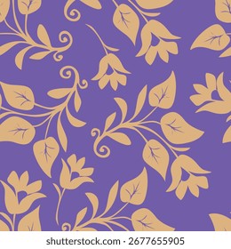 Elegant seamless floral pattern with fall flowers. Repeatable botanical background. Flat vector illustration.
