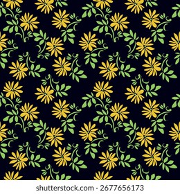 Elegante patrón floral sin fisuras con flores de otoño. Fondo botánico repetible. Ilustración vectorial plana.
