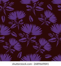 Elegant seamless floral pattern with fall flowers. Repeatable botanical background. Flat vector illustration