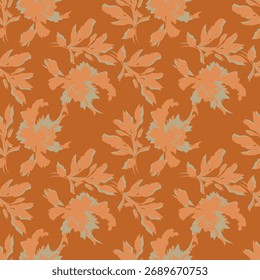 Elegant seamless floral pattern with fall flowers. Repeatable botanical background. Flat vector illustration