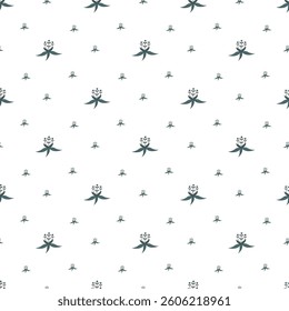 Elegant seamless floral pattern featuring minimalistic green leaves and blooms, ideal for textile and wallpaper artistic designs.	