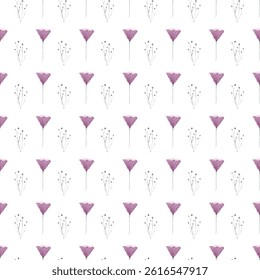 Elegant seamless floral pattern featuring delicate pink flowers on a white background, ideal for textiles, wallpapers, or stationary, offering a minimalistic and charming aesthetic.	