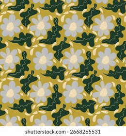 Elegant seamless floral pattern featuring hand-drawn flowers. The high-quality vector format ensures scalability for both small decorative elements and large-scale printing without losing detail.