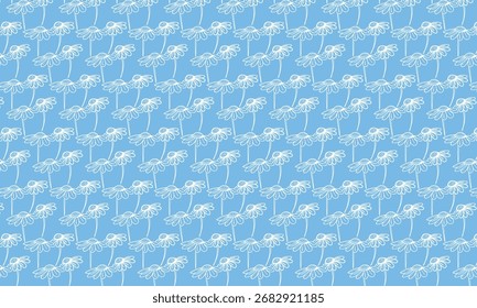 Elegante patrón floral sin fisuras con margaritas de arte de línea blanca. Diseño de Vector de flores simple y moderno perfecto para impresiones de tela, Fondo de pantalla, papel de regalo, papelería, fondos digitales, etc.