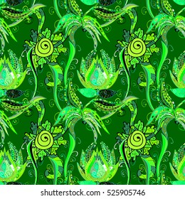 elegant seamless floral pattern in green and soft yellow colors. Vector.