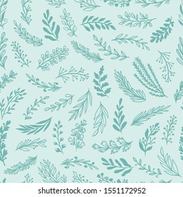 Elegant seamless floral pattern of hand drawn plants. Nature beautiful monochrome pattern for manufacturing, greeting cards, fabric etc. Vector illustration.