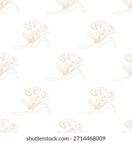 Elegante patrón floral sin fisuras. Contorno de flores de tulipán dibujado a mano sobre un fondo blanco. Diseño minimalista ideal para textiles, Fondo de pantalla, papel de embalaje, papelería y moderno