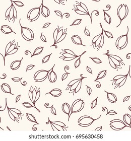 Elegant seamless floral pattern with hand drawn flowers