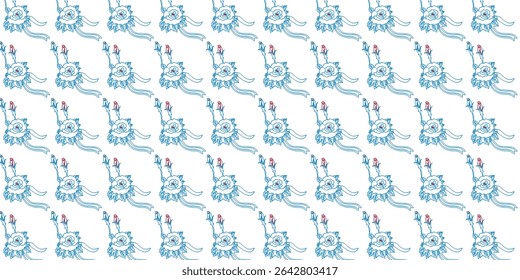 Elegant seamless floral pattern with hand-drawn blue roses on a white background. Perfect for vintage-style textiles, wallpaper, fabric prints, and romantic, feminine design projects.