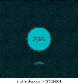 Elegant seamless floral pattern with place for your text. Template for branding natural cosmetic. Beautiful decoration for packaging. Lace background for luxury design.