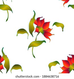 elegant seamless floral pattern with red flowers and green leaves