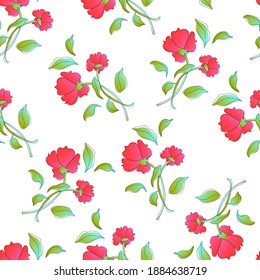 elegant seamless floral pattern with red flowers and green leaves
