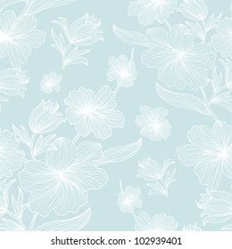 Elegant Seamless Floral Pattern In Soft Blue White Colors For Your Design