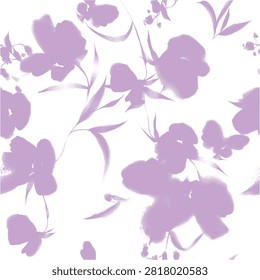 Elegant seamless floral pattern with soft watercolor-style blossoms and foliage in a lavender palette. Perfect for fabric, wallpaper, wrapping paper, stationery and surface design.