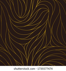 Elegant seamless floral pattern. Wavy vector abstract background. Stylish modern golden linear texture.