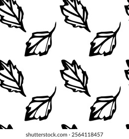 Elegant seamless floral vector pattern featuring hand drawn botanical elements in black and white linear style, ideal for packaging, textiles, wallpaper, covers, and artistic prints