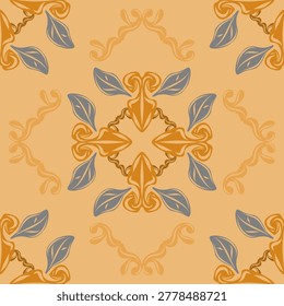 Elegant seamless florals pattern in warm brownish orange and blue tone luxury vintage ornamental detailed. Beautiful delicate design for fabric tiles textiles ceramics wallpaper packaging home decor