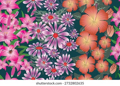 Elegante padrão de flor sem costura com motivos florais decorativos dispostos em um design repetitivo harmonioso. Perfeito para impressão de tecido, papel de parede, design de padrão de superfície, embalagem, maquetes e decoração de interiores. Adequado para projetos criativos femininos, românticos, vintage e inspirados na natureza.