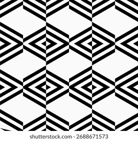 Elegante padrão geométrico perfeito em preto e branco com linhas de ilusão óptica hexagonais