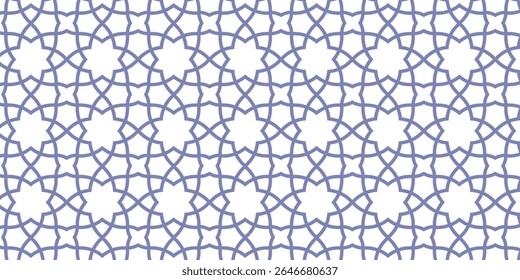 "Elegant seamless geometric pattern with blue ornamental lines on a white background. Inspired by traditional Islamic and Moroccan motifs, this intricate design is ideal for textiles, wallpapers,