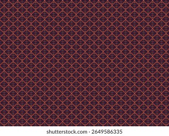 Elegant seamless geometric pattern featuring diamond and floral elements in warm burgundy, red, and orange hues. Perfect for textile design, wallpaper, or luxurious background applications.
