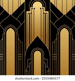 Elegant Seamless Geometric Pattern with Gold line on a Dark Background