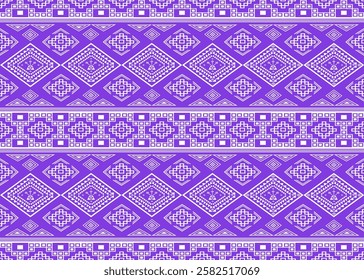 Elegant seamless geometric pattern in a rich purple hue, featuring intricate traditional motifs. Perfect for fabric, textile, wrapping, ornament and decoration.