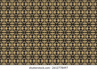Elegant seamless geometric pattern with tribal vibes in gold and black. Perfect for branding, textiles, packaging, and wallpapers.