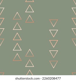 Elegant seamless geometric vector pattern and golden triangles sage green background  Luxury design and metallic gradient shapes is perfect for gift decoration  stationery  wallpaper  wrapping