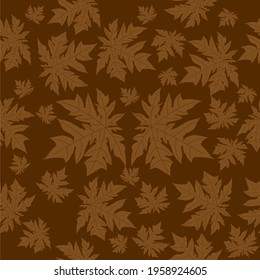 Elegant seamless graphic pattern with papaya leaf . Modern exotic design for paper, cover, fabric, interior decor. brown background