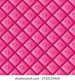 Elegante patrón de corazón sin costuras con Formas de diamantes en capas y Gradientes de color rosa suave. Ideal para fondos románticos, papelería de boda, envoltura de regalo, textiles y diseños de marca femenina.