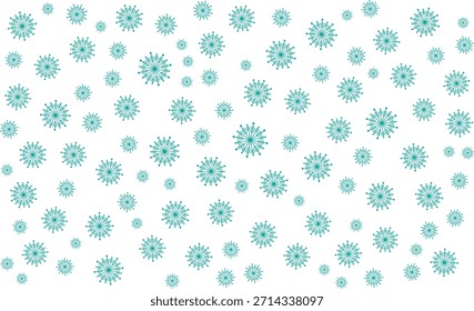 Elegant seamless holiday pattern with turquoise snowflakes evenly scattered on a white backdrop, ideal for digital and print seasonal projects.