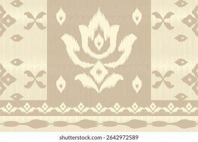Elegant seamless ikat patterns featuring lotus motifs in soft beige tones. Luxurious traditional Thai textile design for high-end fabric, packaging, or interior decor.