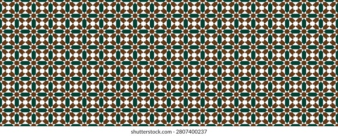 Elegant seamless Islamic geometric mosaic pattern. Inspired by traditional Moroccan, Moorish, Andalusian, and Middle Eastern tile art, this vector illustration is ideal for wallpaper, textile prints, ceramic tiles, wrapping paper, branding, packaging, Ramadan and Eid decorations, interior design, web backgrounds, and other decorative surface pattern applications.