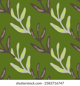 Elegant seamless leaf pattern, ideal for textiles and wallpapers, blending nature's beauty with a modern, decorative design.