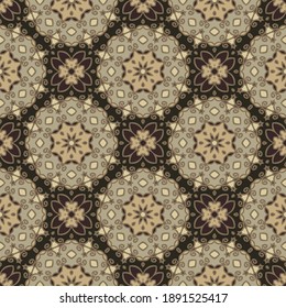 Elegant seamless mandala pattern in brown beige for decoration. Print for paper wallpaper, tiles, textiles, neckerchief. 