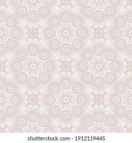 Elegante y impecable patrón de mandala en rosa blanco para la decoración. Papel de papel, azulejos, textiles, pañuelos, pañuelos. 