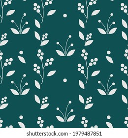 Elegant seamless minimalistic pattern with leaves and buds in geometric abstract style. Flat vector background