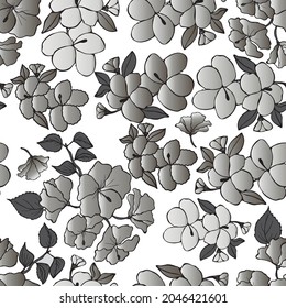 Elegantes, nahtloses Monochrom-Muster mit handgezeichneten Hibiskusblumen. Muster für Tapete, Wickelpapier, Hintergrund, Druck, Stoff, Grußkarten. Vektorgrafik.