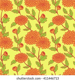 Elegant seamless orange pattern with flowers. Vector illustration