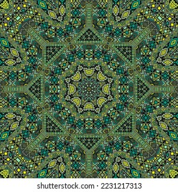 Elegant seamless ornament of simple geometry shapes composition. Graphic navajo design. Fabric print. Small elements background. Vector patchwork pattern.