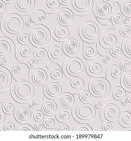 Elegant seamless paper convex pattern of spirals on a gray background