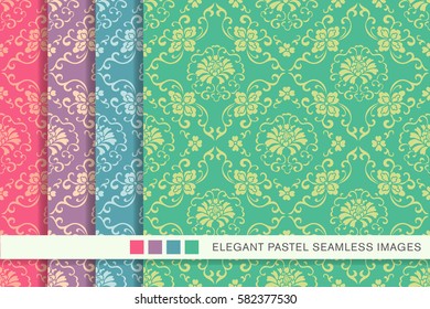 Elegant seamless pastel background set botanic cross spiral flower vine