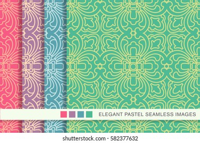 Elegant seamless pastel background set curve cross geometry line