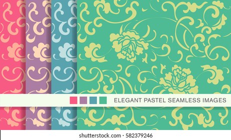 Elegant seamless pastel background set garden spiral vine flower