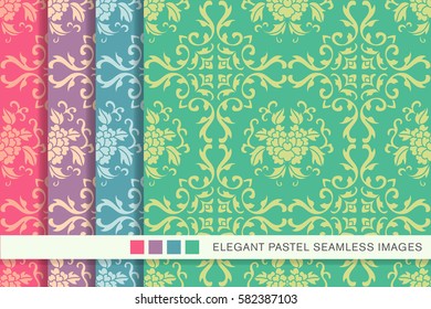 Elegant seamless pastel background set curve vine leaf flower
