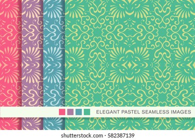 Elegant seamless pastel background set spiral curve fan cross