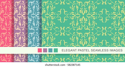 Elegant seamless pastel background set spiral curve flower cross