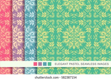 Elegant seamless pastel background set cross spiral vine flower
