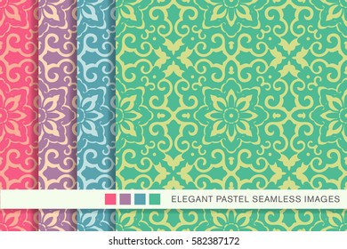 Elegant seamless pastel background set cross spiral frame flower